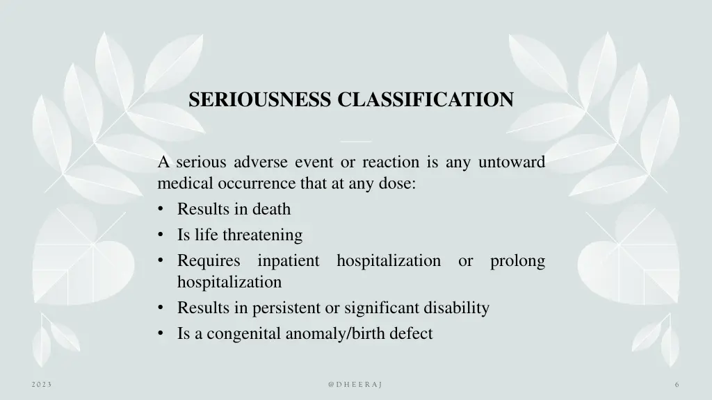 seriousness classification