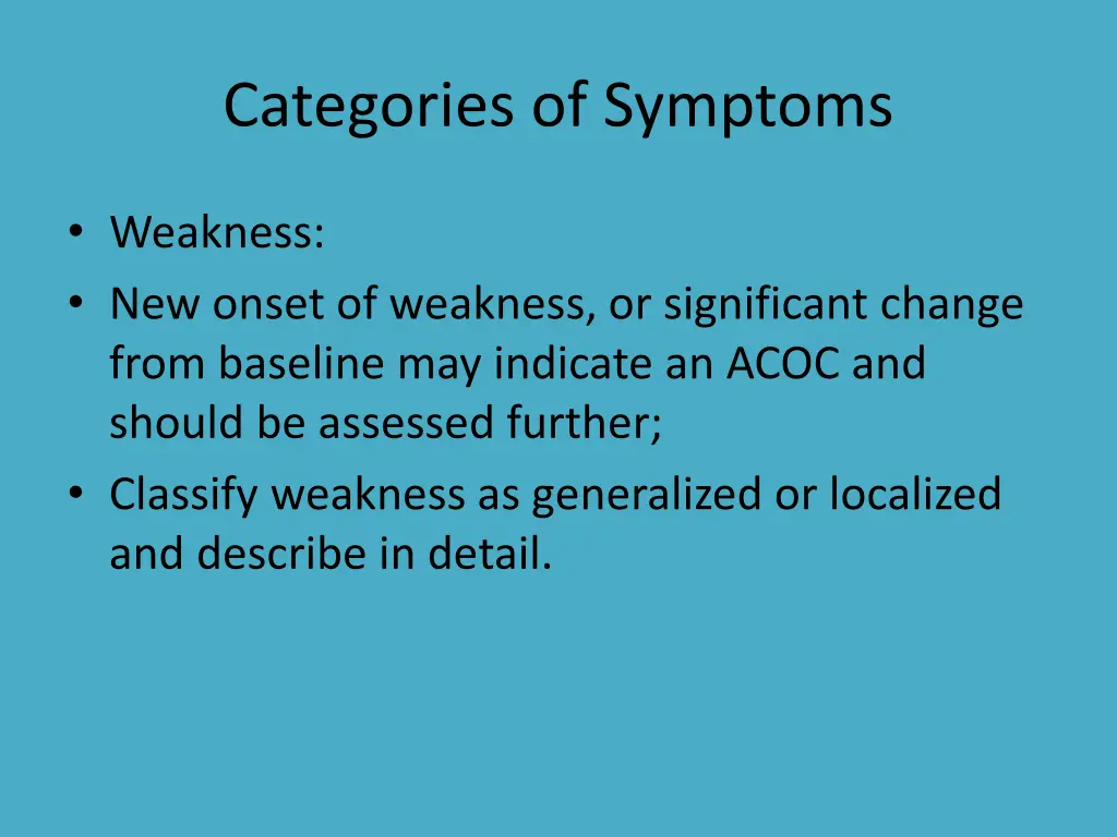 categories of symptoms 1