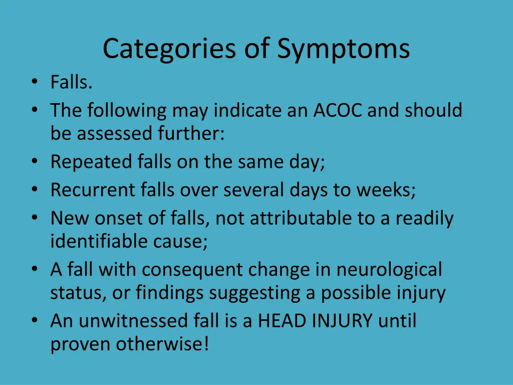 categories of symptoms 2