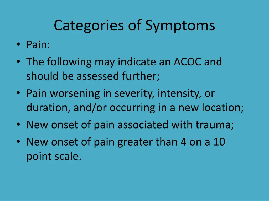 categories of symptoms