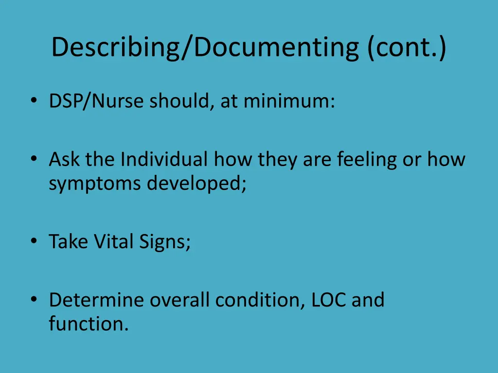 describing documenting cont