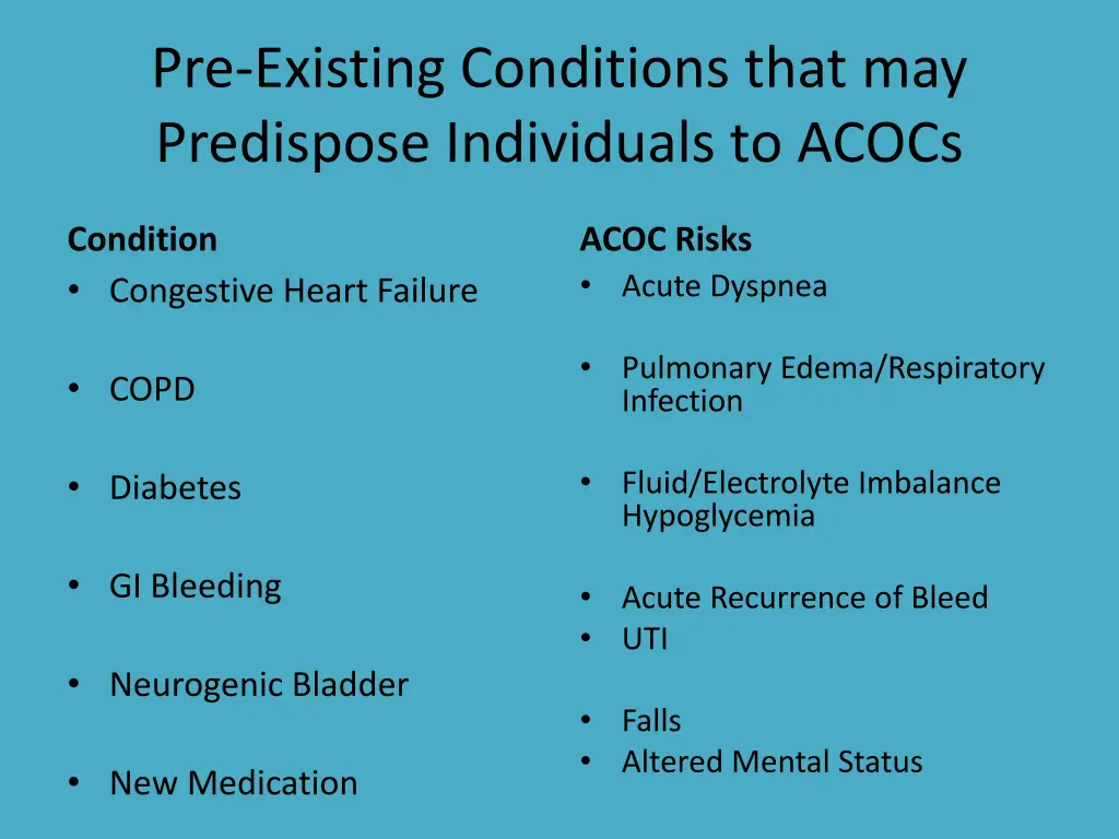 pre existing conditions that may predispose