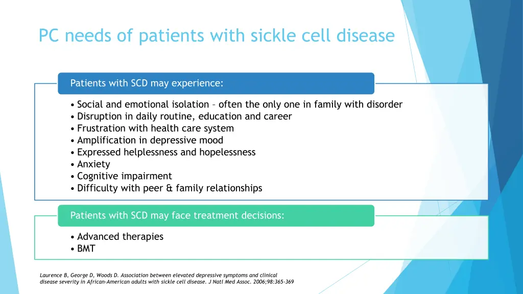 pc needs of patients with sickle cell disease