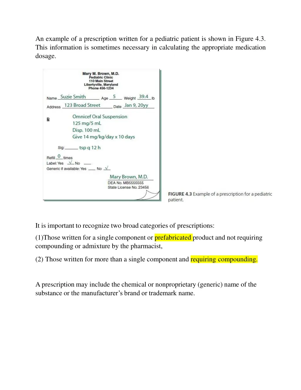 an example of a prescription written