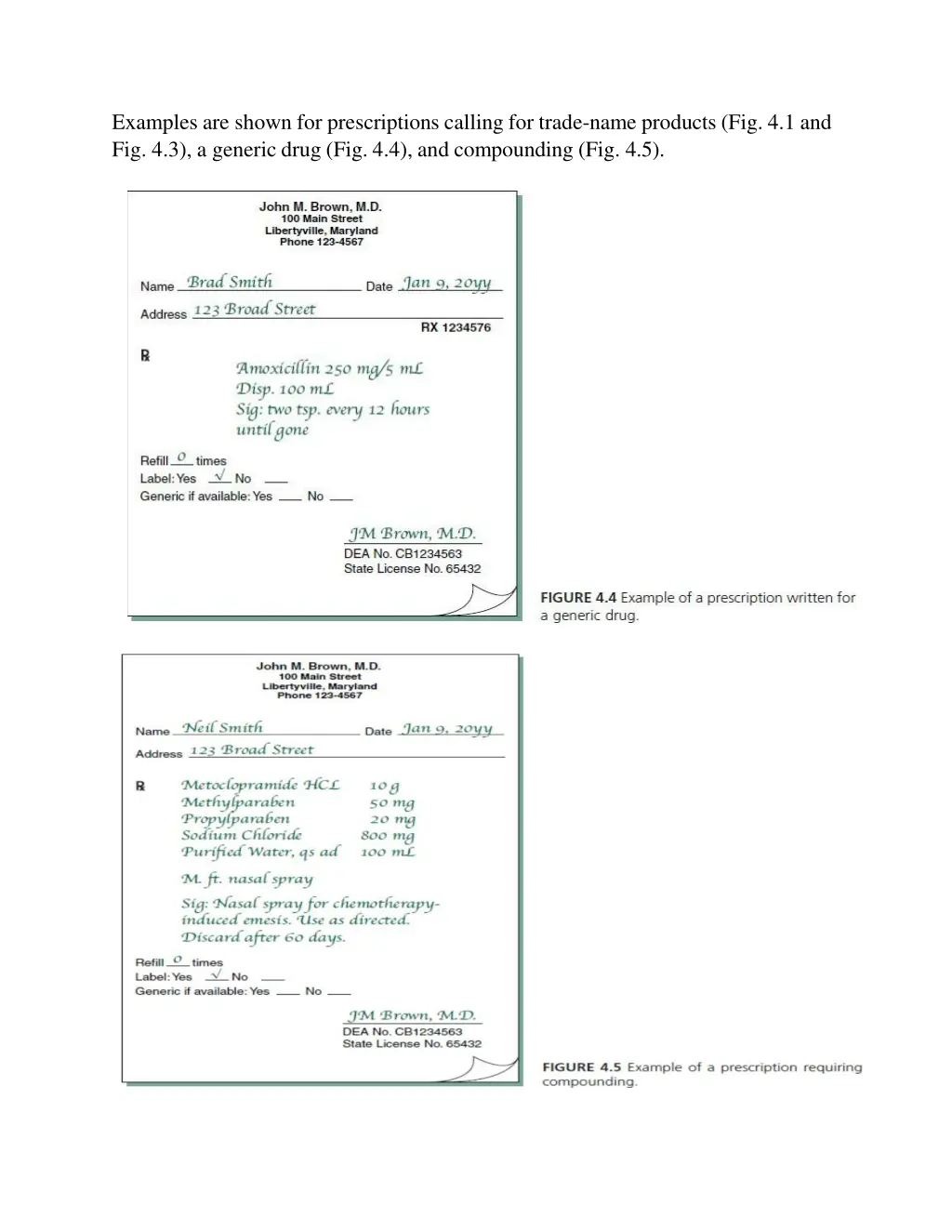 examples are shown for prescriptions calling