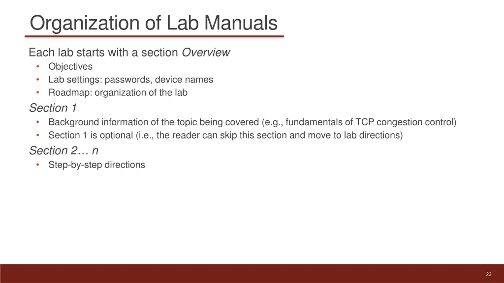 organization of lab manuals
