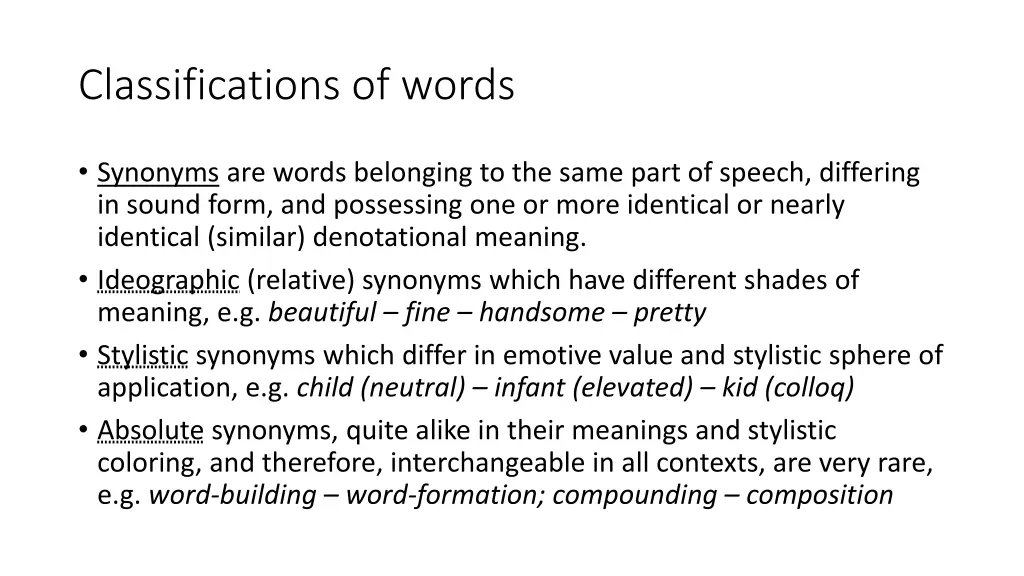 classifications of words 1