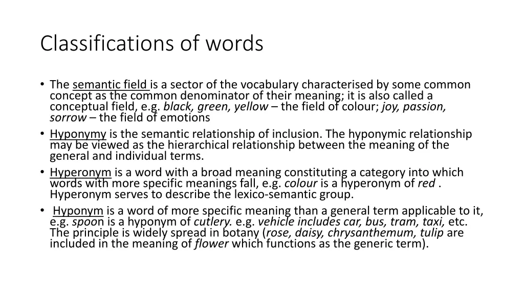 classifications of words