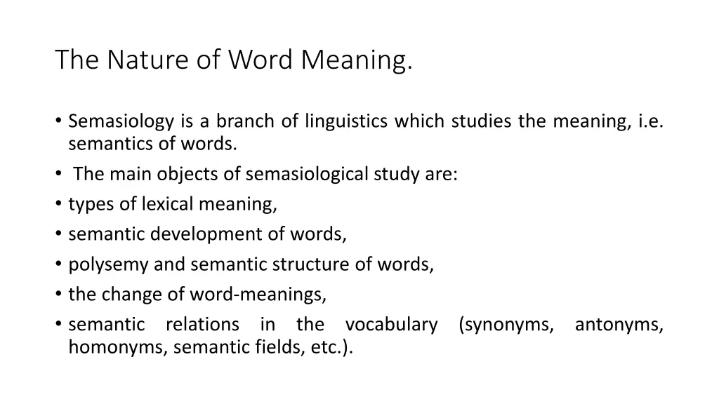 the nature of word meaning