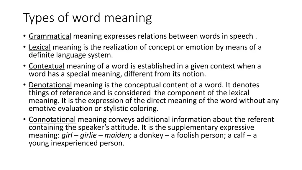 types of word meaning