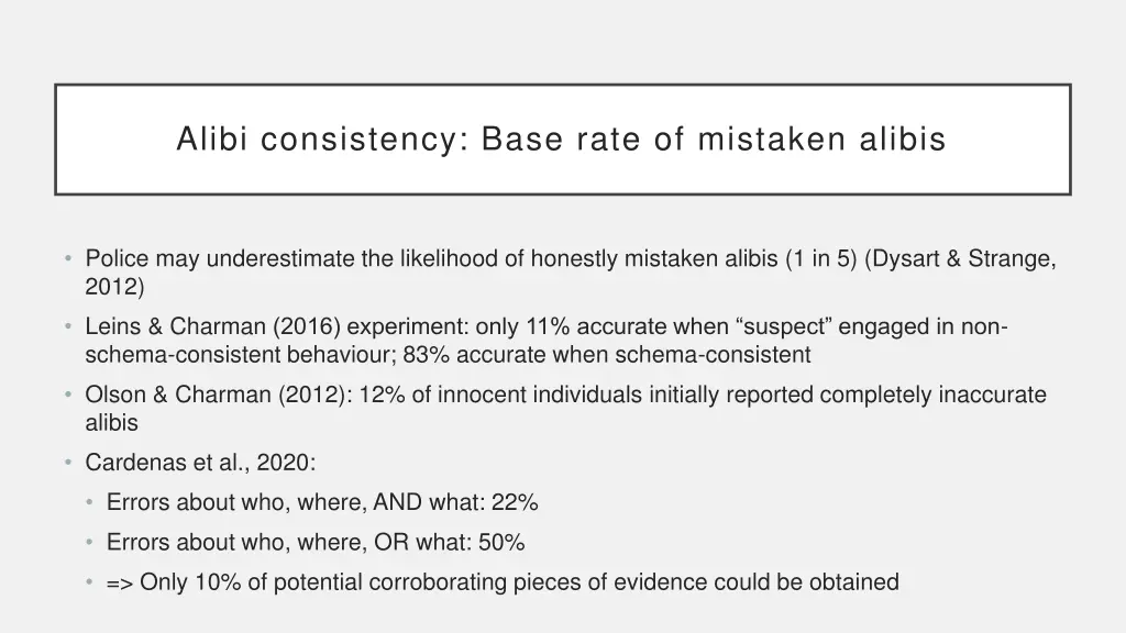 alibi consistency base rate of mistaken alibis