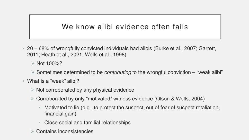 we know alibi evidence often fails