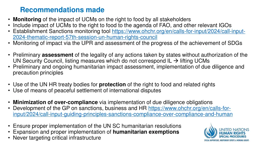 recommendations made monitoring of the impact