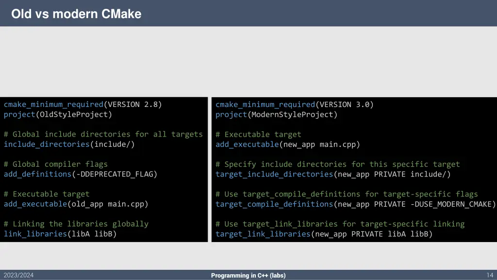 old vs modern cmake