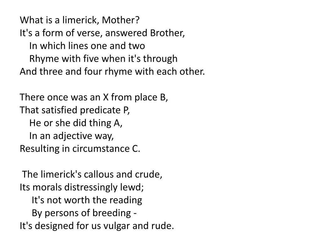 what is a limerick mother it s a form of verse