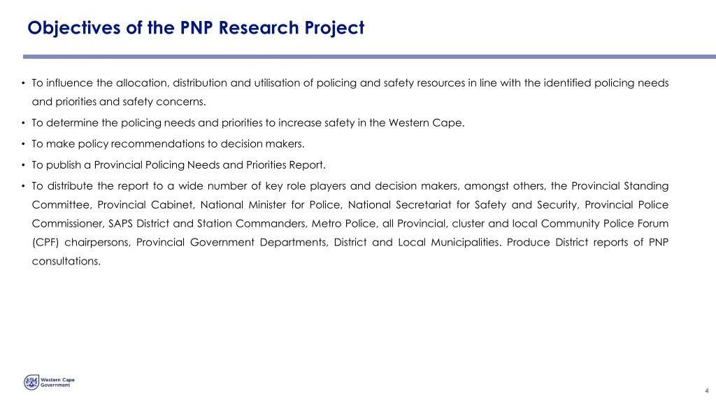 objectives of the pnp research project