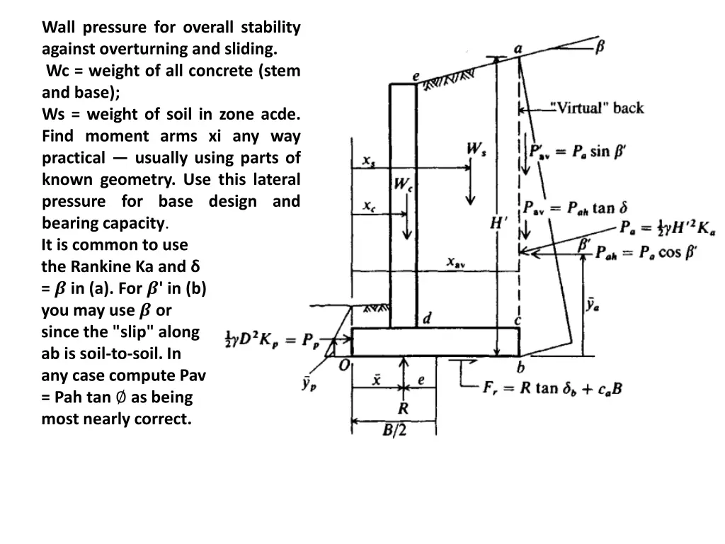 wall pressure for overall stability against