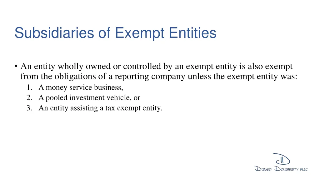 subsidiaries of exempt entities