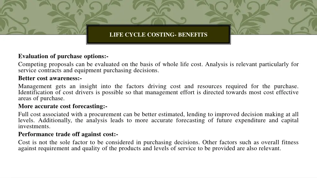 life cycle costing benefits