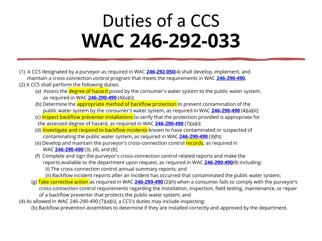 duties of a ccs wac 246 292 033