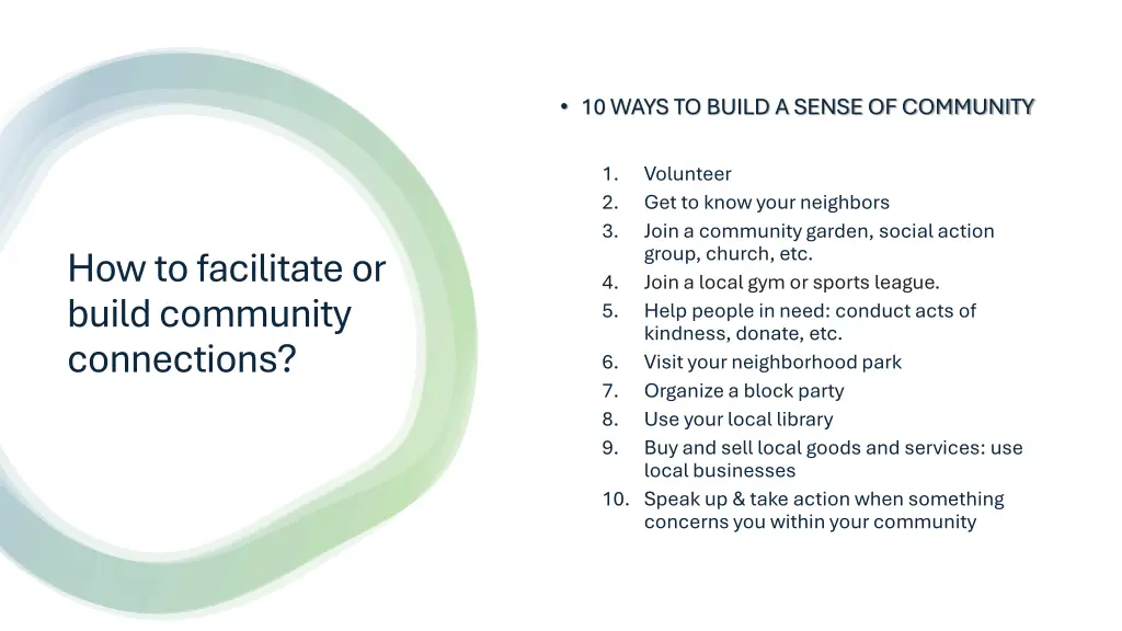 10 ways to build a sense of community