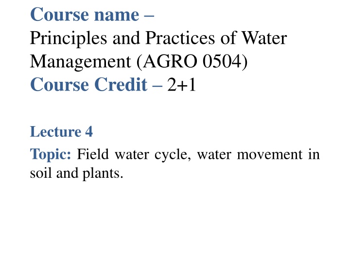 course name principles and practices of water