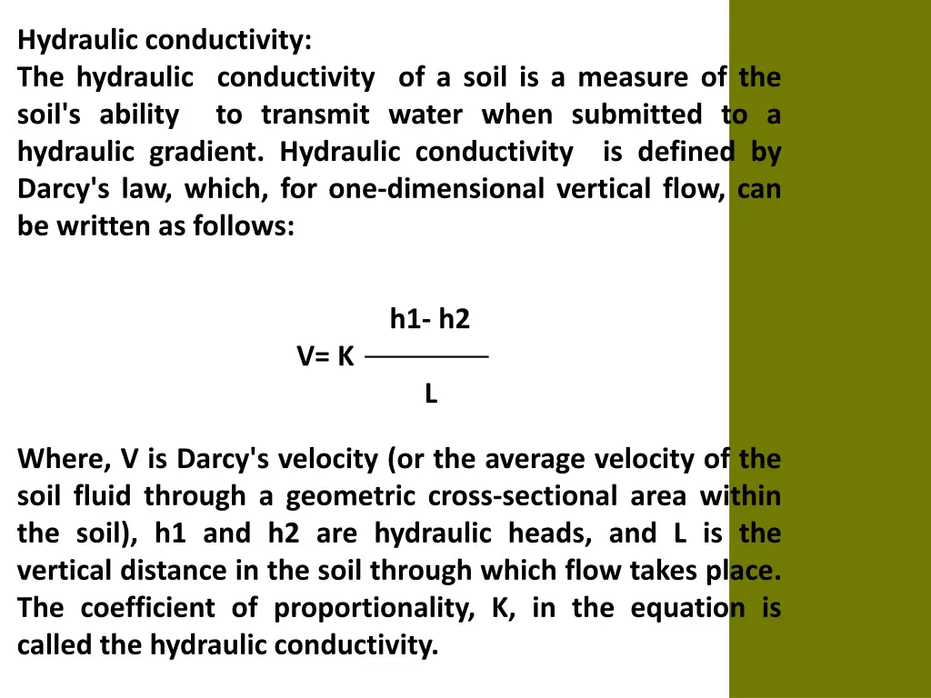 hydraulic conductivity the hydraulic conductivity