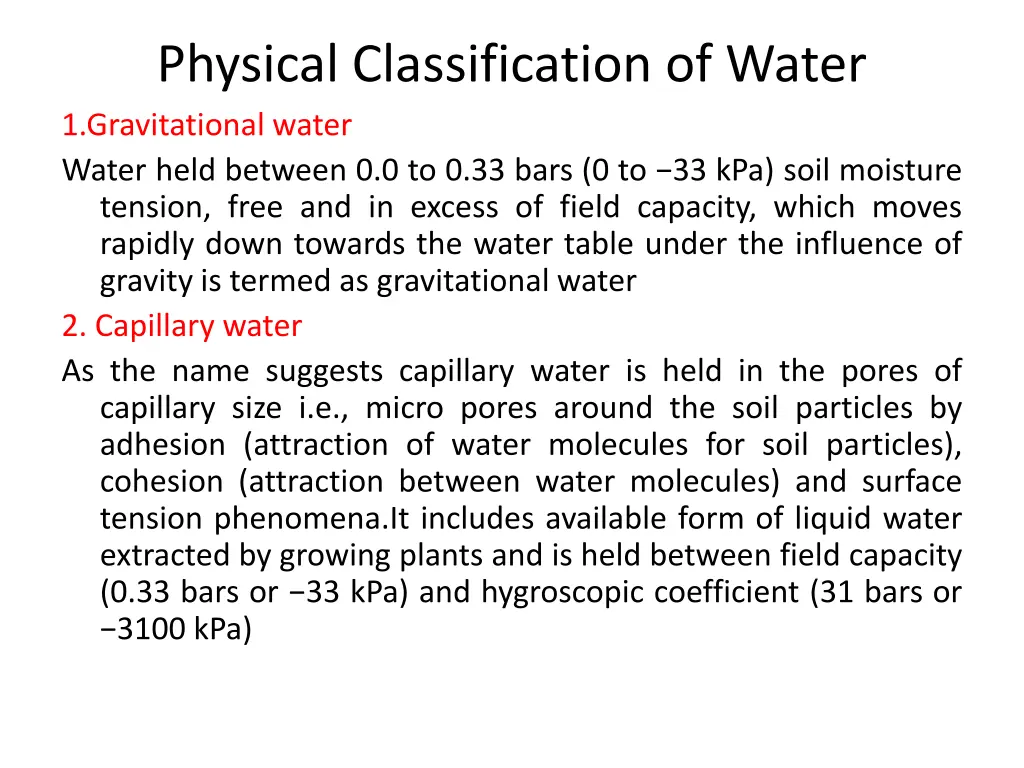 physical classification of water 1 gravitational