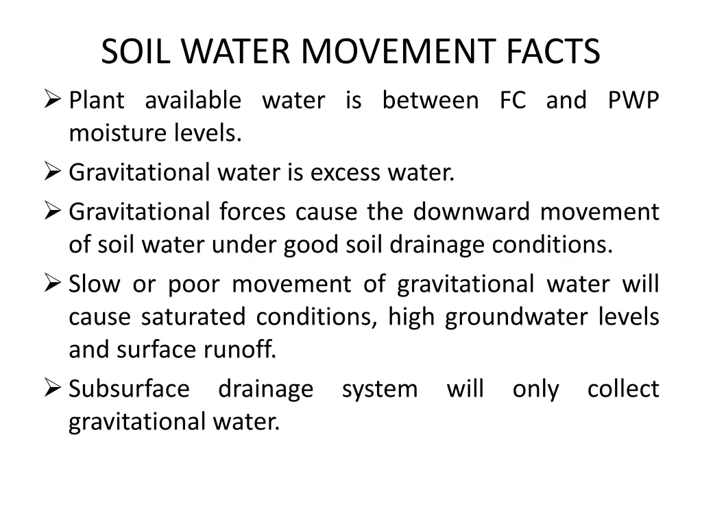 soil water movement facts plant available water