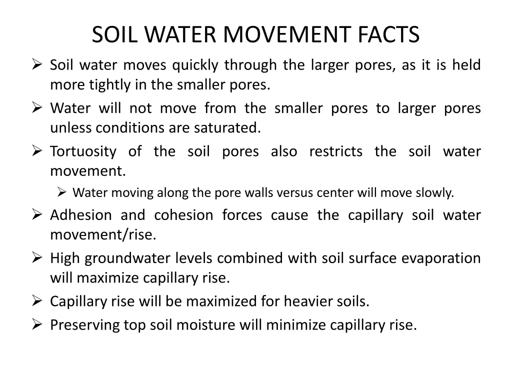 soil water movement facts soil water moves