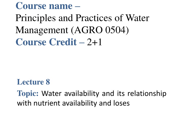 course name principles and practices of water
