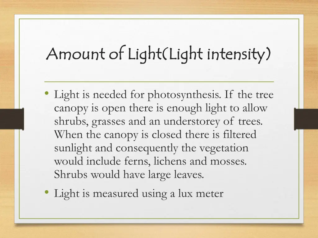 amount of light light intensity amount of light