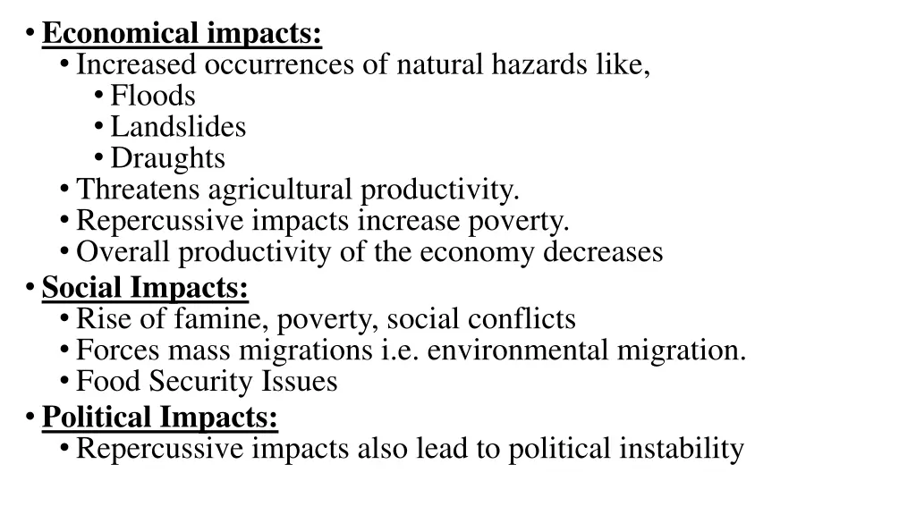 economical impacts increased occurrences