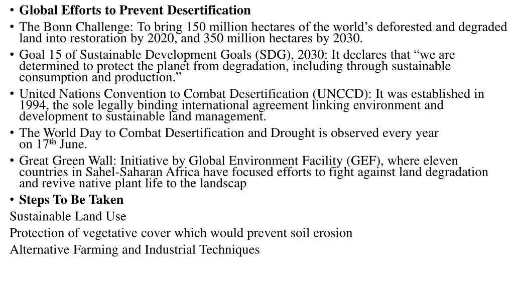 global efforts to prevent desertification