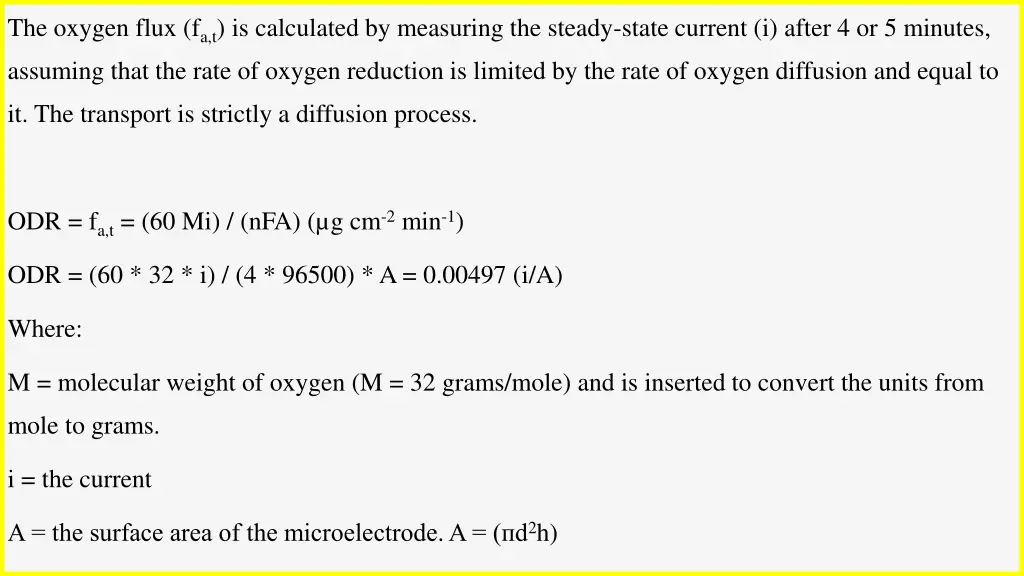 the oxygen flux f a t is calculated by measuring