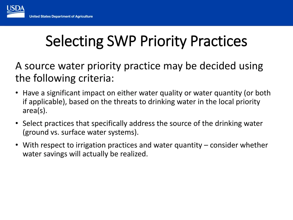 selecting swp priority practices selecting