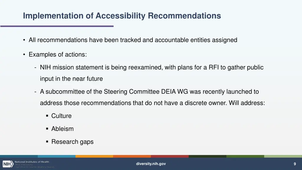 implementation of accessibility recommendations