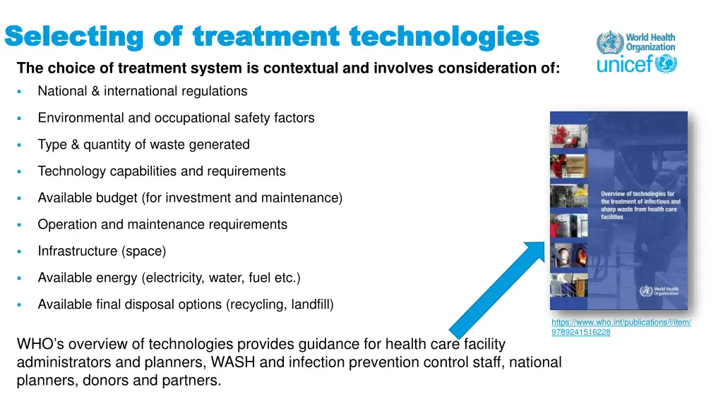 selecting of treatment technologies selecting