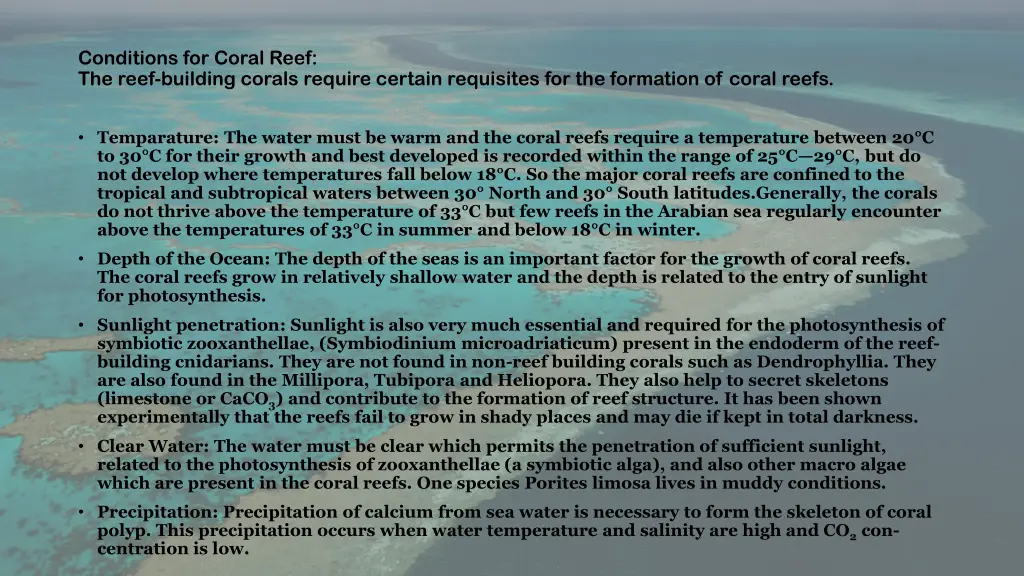 conditions for coral reef the reef building