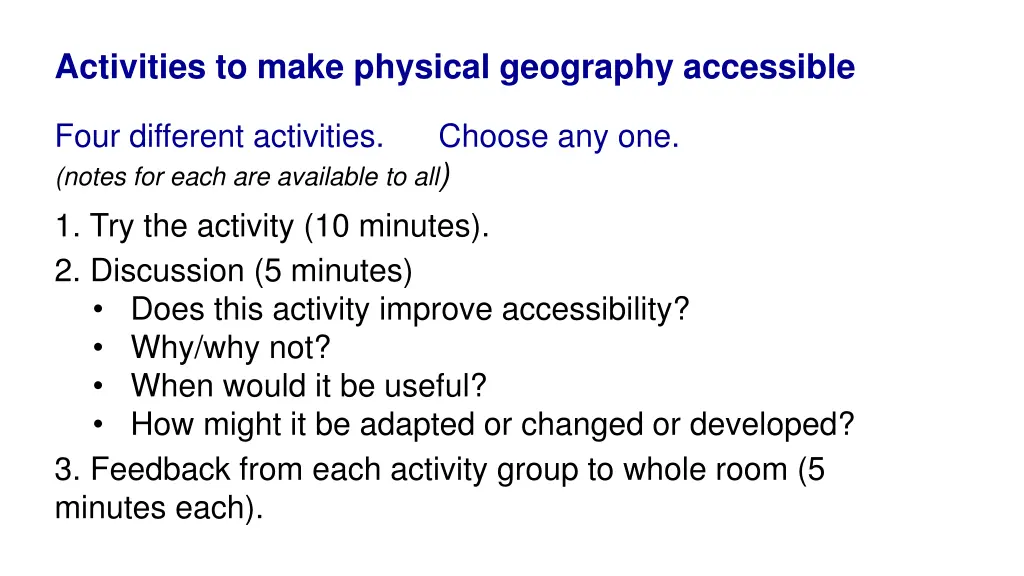 activities to make physical geography accessible