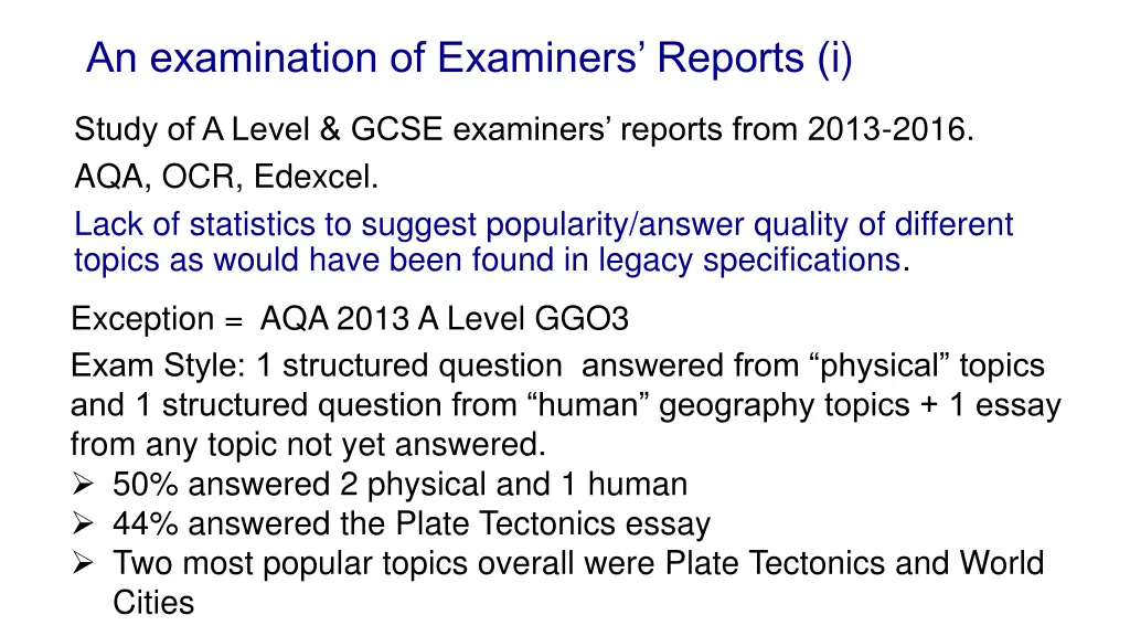 an examination of examiners reports i