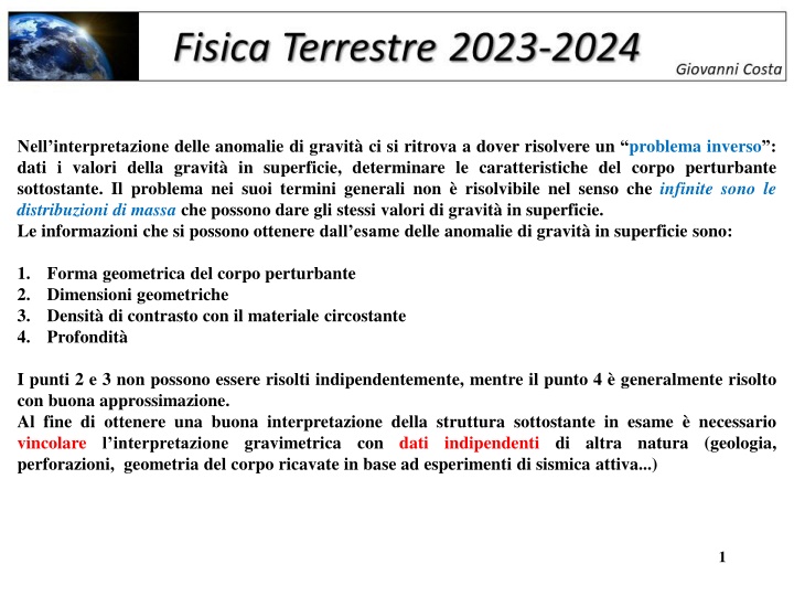 nell interpretazione delle anomalie di gravit