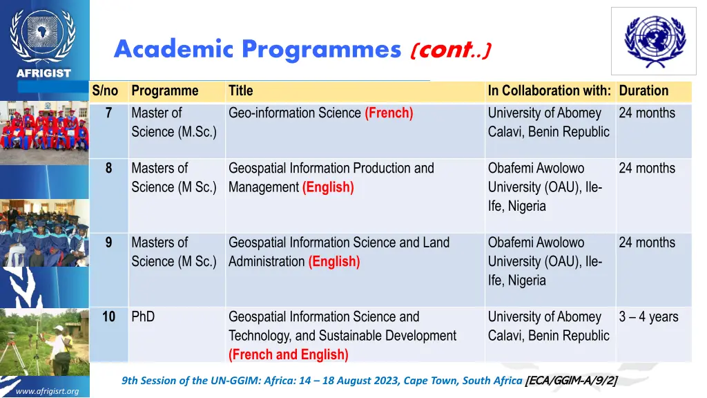 academic programmes cont