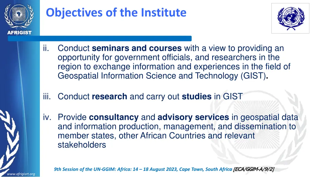 objectives of the institute 1