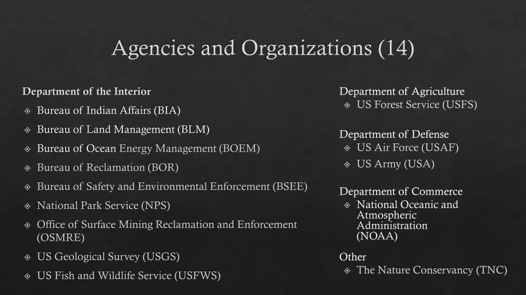 agencies and organizations 14