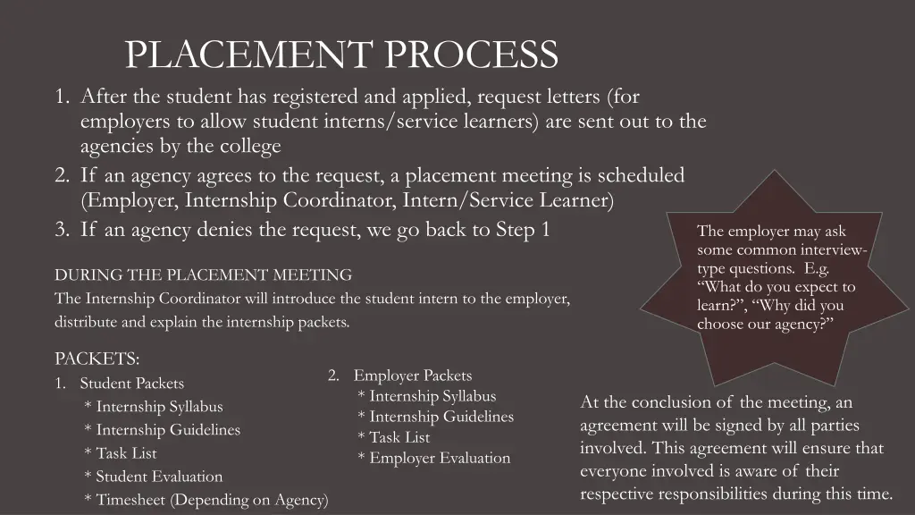 placement process 1 after the student