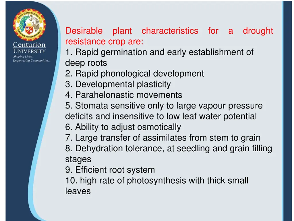 desirable resistance crop are 1 rapid germination