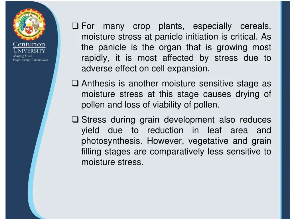 for moisture stress at panicle initiation