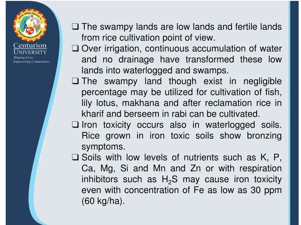 the swampy lands are low lands and fertile lands