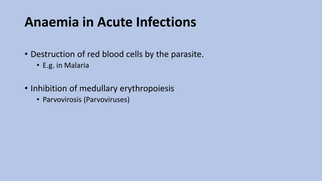 anaemia in acute infections